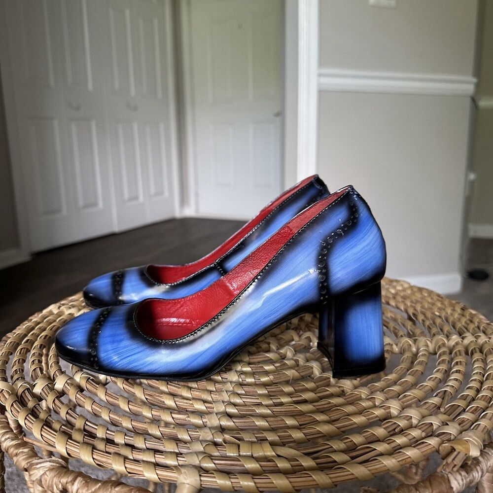 Girotti Block Metallic Finish Leather Royal Blue Heels Women's Sz EU 38 US 7.5
